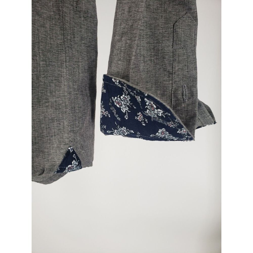CRAFT + FLOW Size Large Long Sleeve Gray Casual Dress Shirt Flip Cuff (Floral) - Picture 3 of 10
